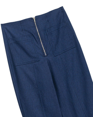 Pantalón flare con cremallera metalica denim azul