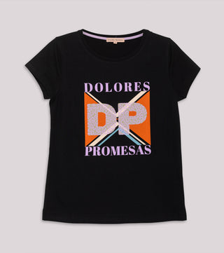 Camiseta Negra DP Lila y Naranja