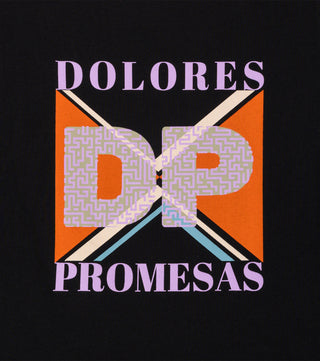 Camiseta Negra Dolores promesas Lila y Naranja