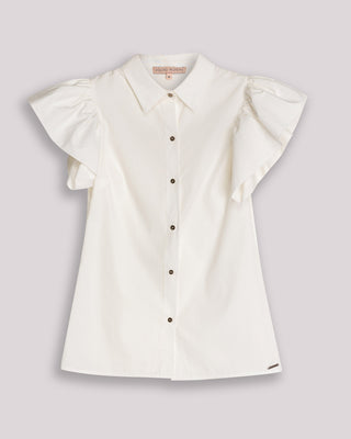 Blusa blanca en imagen plana, mostrando la silueta completa