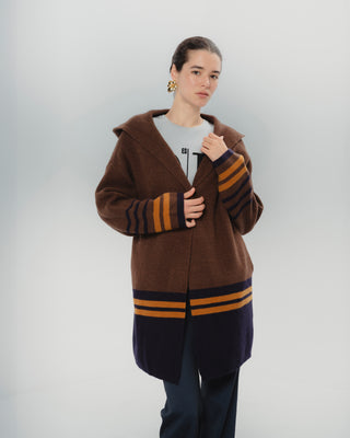 Cardigan de punto para mujer, diseño elegante con rayas y capucha