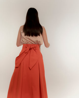 Falda midi lazo espalda en tejido algodón rojo