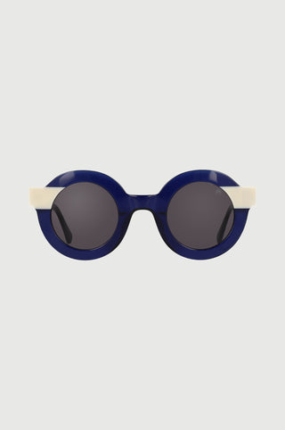 Glasses with semi-transparent blue and beige round cut